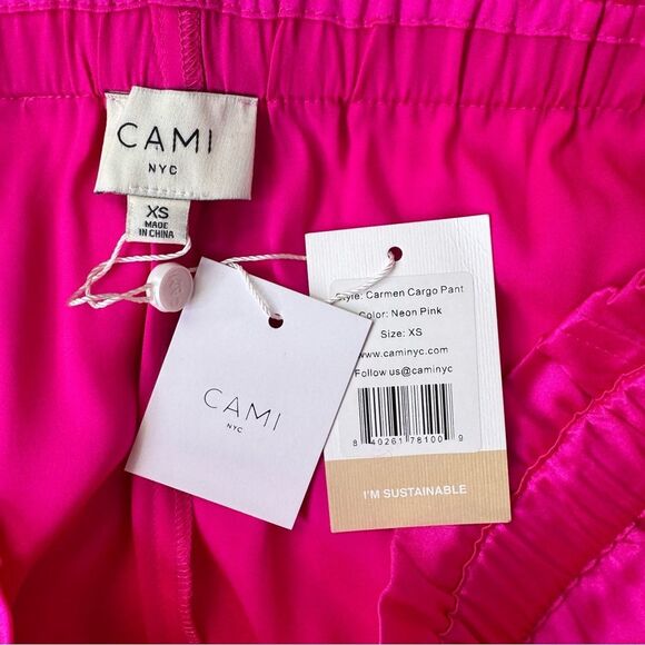 NEW Cami NYC Carmen Silk Cargo Pants Neon Pink Size XS - Picture 7 of 9